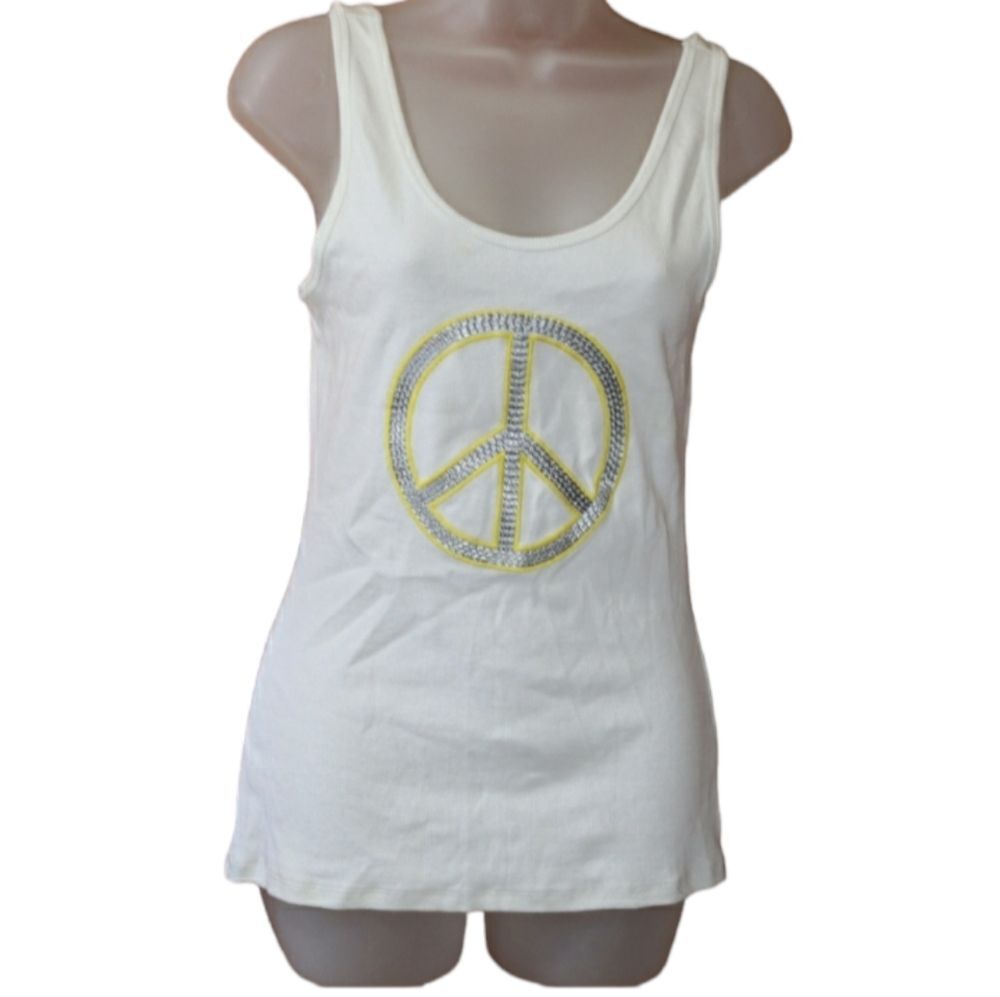 INC International Concepts Vintage 90s Peace Sign Embroidered Tank Top White LG